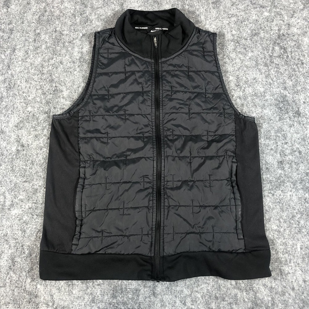 Nike‎ Therma-Fit Running Vest Wome's Small Black Quilted Zip Pockets Insulated